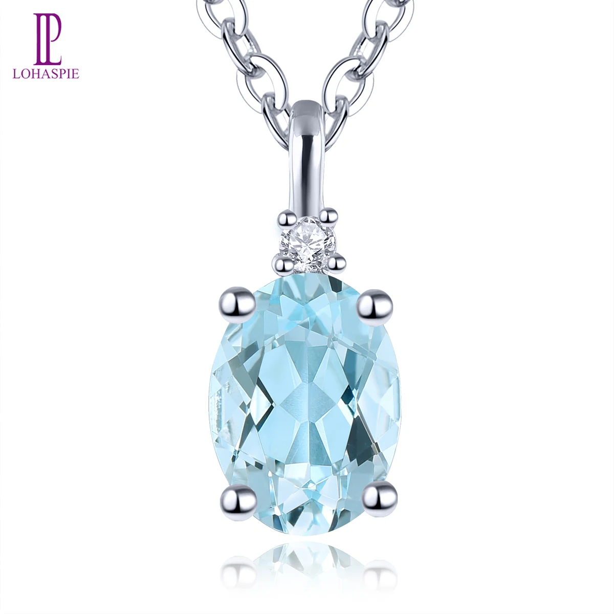 Lohaspie Acquamarina Naturale Vero Ciondolo In Oro Bianco 9 Carati 0.7 Carati Gemma Blu Chiaro Diamante Donna Classico Gioielli Personalizzati