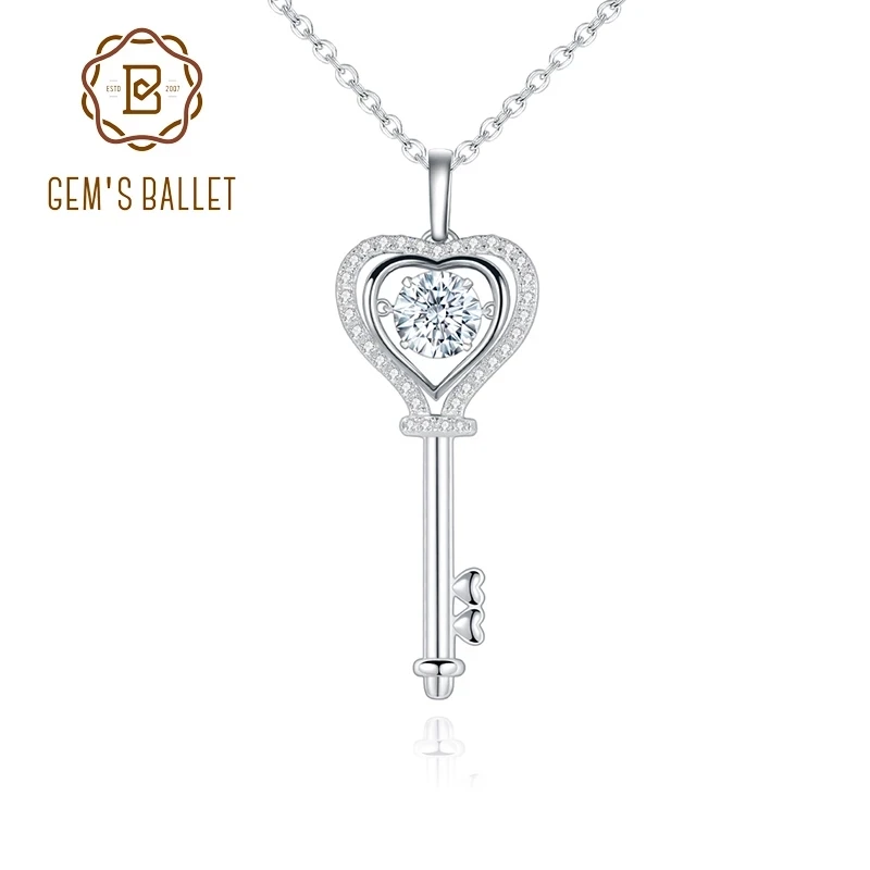 Gem'S Ballet 925 Gioielli In Argento Sterling Moissanite Per Le Donne 1.0Ct D Color Moissanite Collana Con Ciondolo Chiave A Cuore Con Diamanti