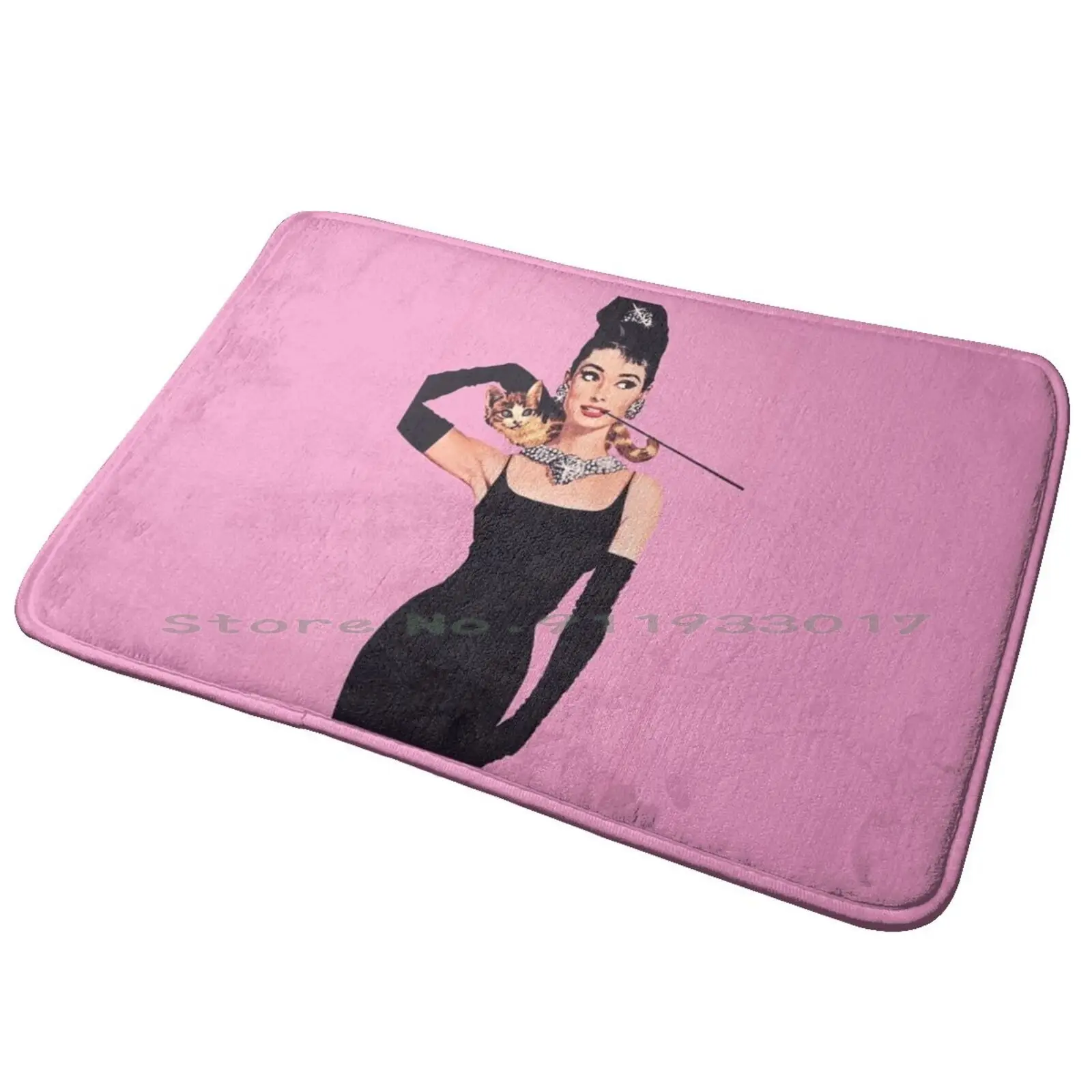 Audrey Hepburn (Clover Foglio Dorato) Colazione Di Con Gatto Ingresso Tappetino Tappetino Da Bagno Tappeto Audrey Hepburn Art Audrey Hepburn