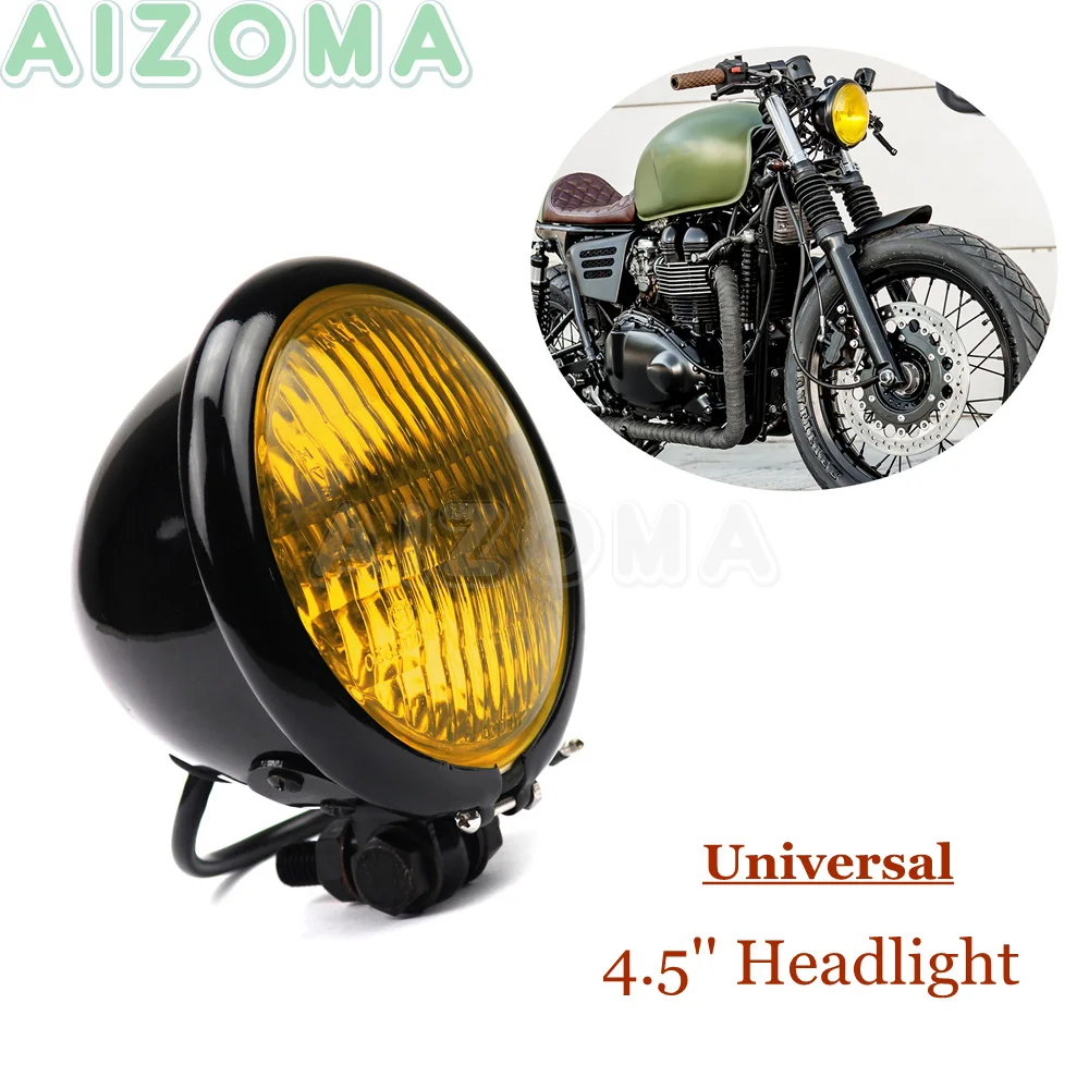 Moto 4.5 Pollici Vintage Head Lights Faro Lente Ambra Per Yamaha Honda Cafe Racer Scrambler Custom H4 Lampadina Faro
