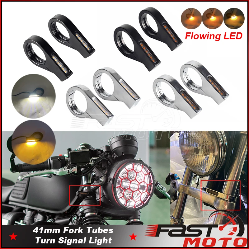 41Mm Fork Tubes Retro Moto Led Indicatore Di Direzione Drl Blinker Indicatore Luminoso 12V Per Honda Suzuki Scrambler Chopper Yamaha