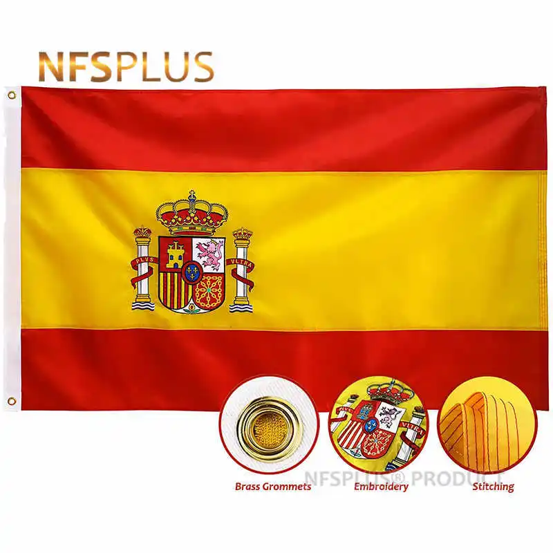Double-Sided Embroidered Sewn Spain Flag Banner Spanish National Flag Embroidery World Country Banner Oxford Fabric