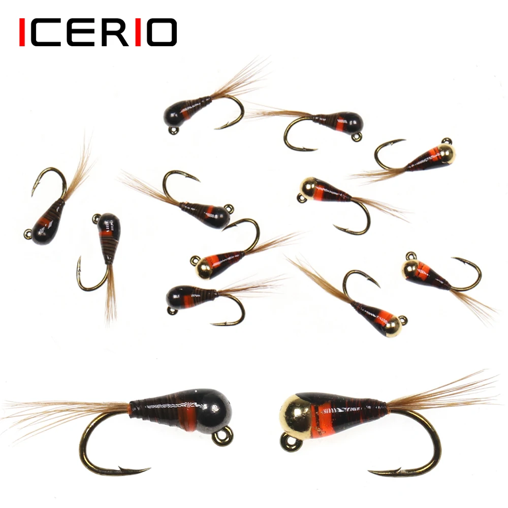 Icerio 8Pcs Tungsteno Bead Jig Nymphs Fly Spagnolo Perdigon Nymph Trota Persico Crappie Blue Gill Steelhead Fishing Lure Bait #16