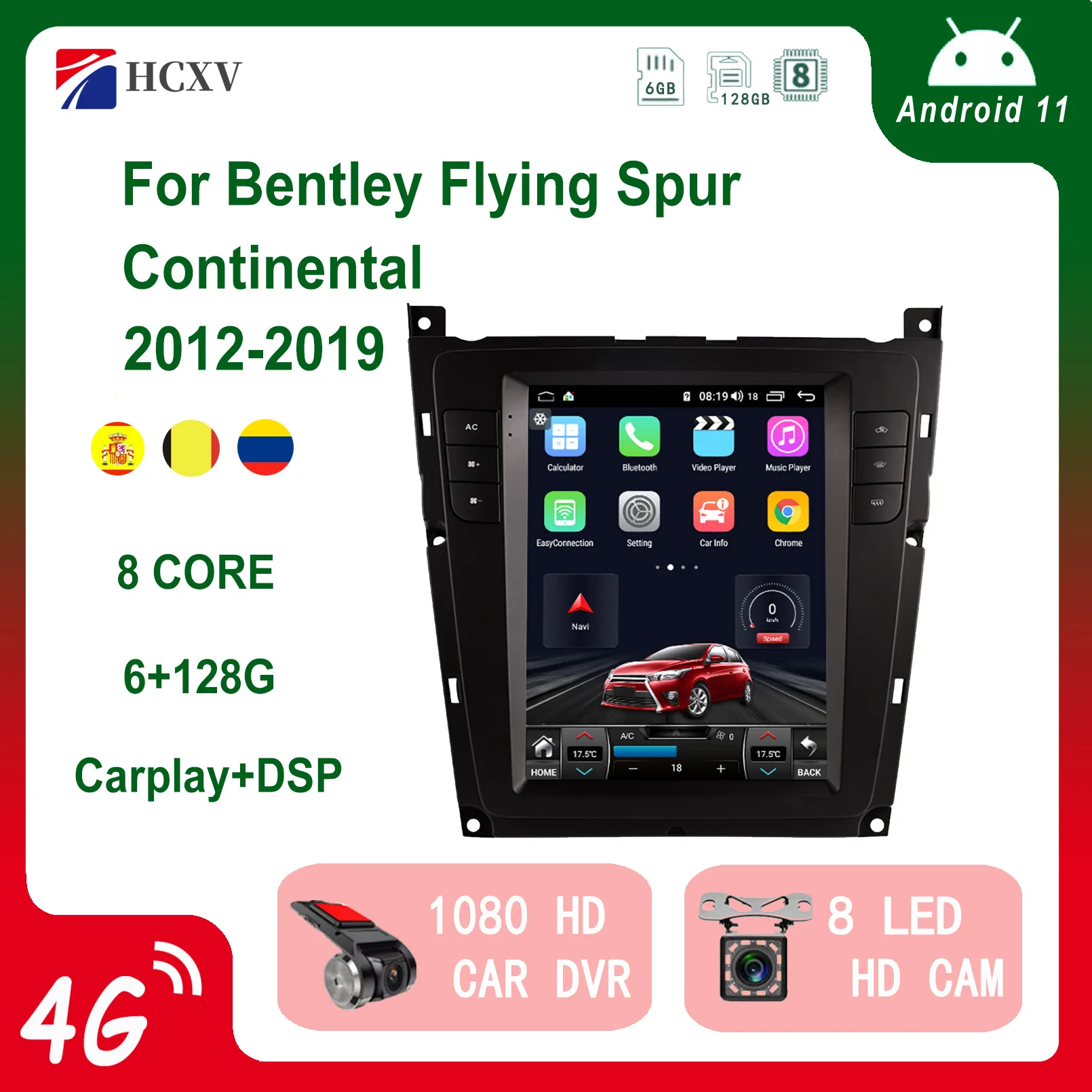 Hcxv Autoradio Lettore Android Tesla Style Verticale Per La Macchina Fotografica Di Backup Audio Di Navigazione Multimediale Continentale