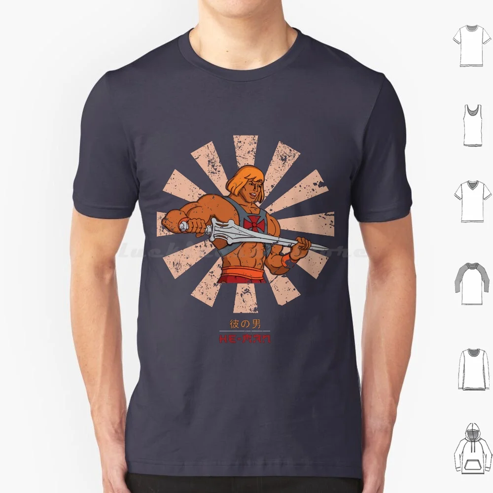 He Man Retro Japanese T Shirt Big Size 100% Cotone He Man Heman He Man Skeletor Masters Universe Grey Skull Greyskull Enteria