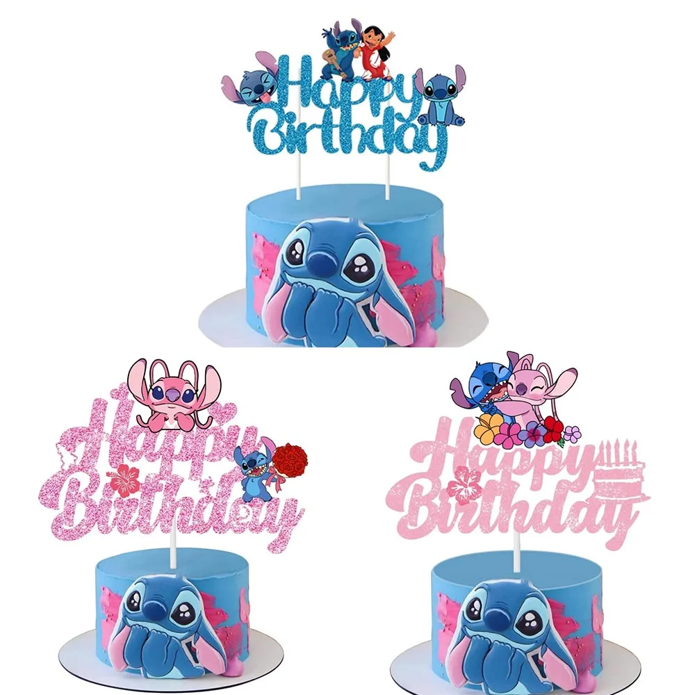 Disney Stitch Cake Flag Top Happy Birthday Party Decoration Anniversario Di Matrimonio Commemorativo Cartoon Stitch Cake Dessert Decora