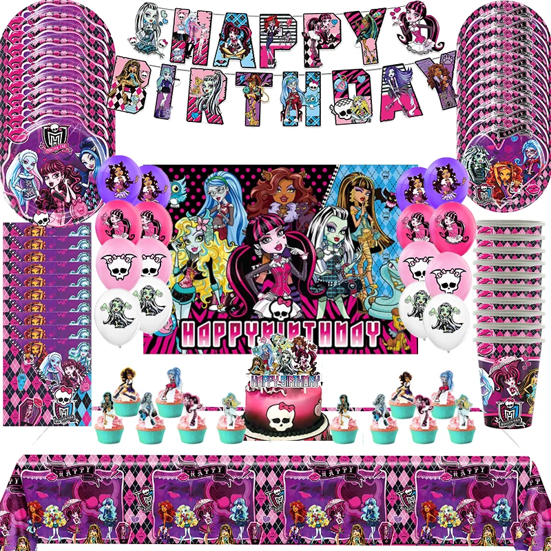 Monster High Birthday Party Decoration Balloon Banner Cake Topper Monster High Stoviglie Forniture Per Feste Baby Shower