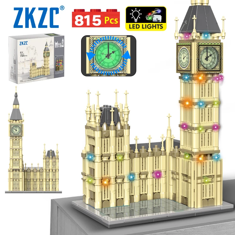 815Pcs City Architecture Moc 3D Pointer Rotation Luminous Clock Building Blocks Friends Led Lights Big Ben Bricks Toys For Kids