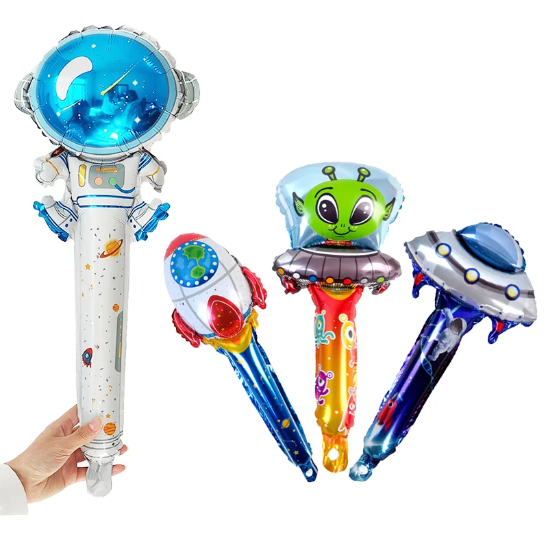 Astronauta Rocket Spaceship Alien Balloon Toy Con Manico Kids Birthday Balloon Toy Boy Space Astronaut Birthday Party Decoration
