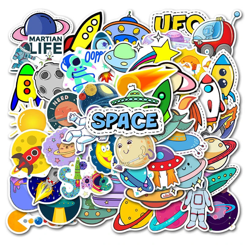50Pcs Rocket Ship Planet Spazio Esterno Alien Ufo Astronauta Adesivi Per Bambini Kid Cellulare Laptop Bagagli Anime Art Sticker
