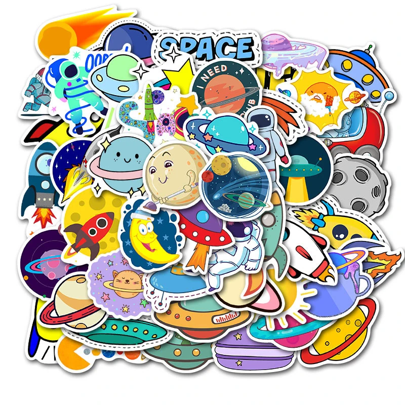 50Pcs Rocket Ship Planet Spazio Esterno Alien Ufo Astronauta Adesivi Per Bambini Kid Cellulare Laptop Bagagli Anime Art Sticker