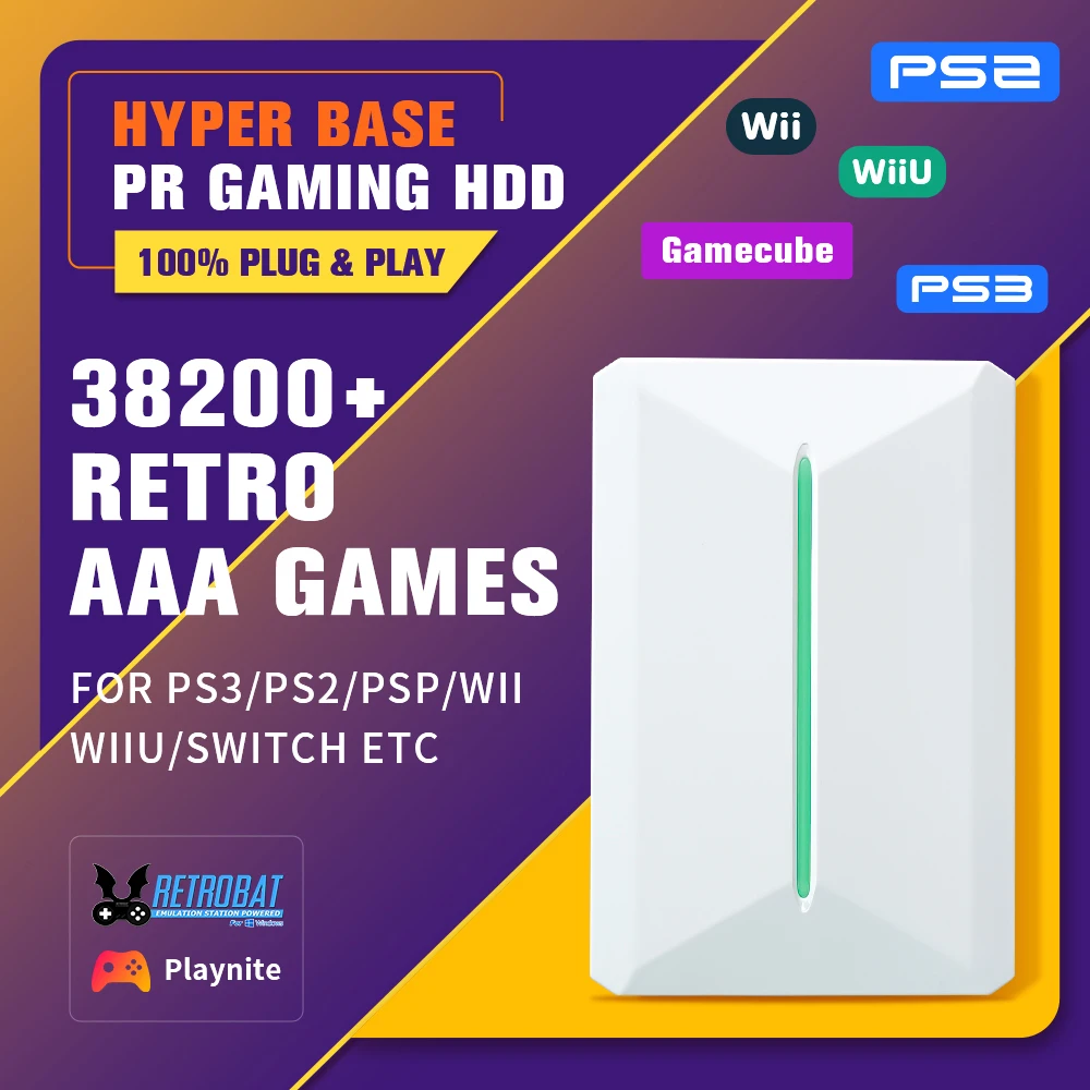 Disco Rigido Da Gioco Portatile Da 500Gb Playnite E Retrobat Per Ps3/Ps2/Ps1/Wii/Wiiu/Switch/Mame Hdd Da Gioco Esterno Con 38200 + Giochi