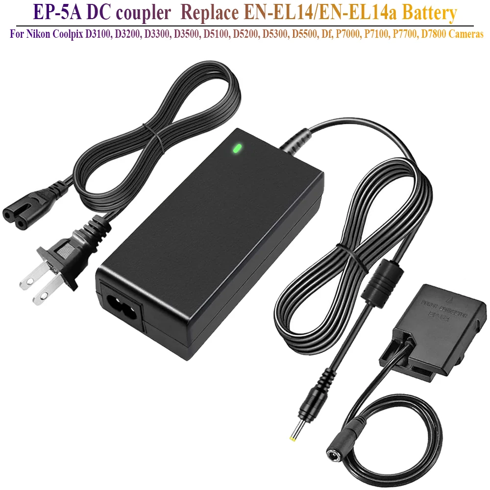 Eh-Kit Caricabatterie Alimentatore Ca 5 Ep-5A Per Nikon Coolpix D3200 D5200 D5300 D5500 Df P7000 P7700 D7800