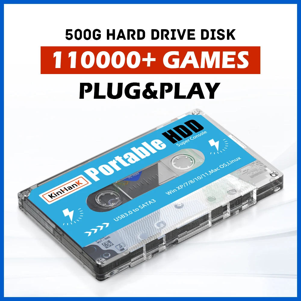 Disco Rigido Da Gioco Esterno Portatile Super Console X 500G Hdd Batocera 33 Console Di Gioco Per Ps3/Ps2/Wii/Ps1 Con 110000 Giochi