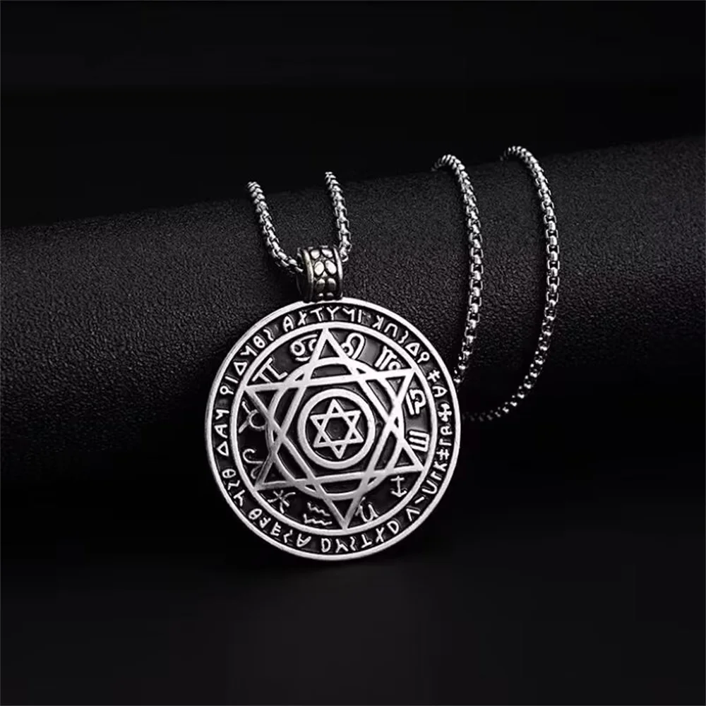 Vintage Salomone Seal Star Of David 12 Constellation Collana Con Ciondolo In Acciaio Inossidabile Charm Da Donna Six Star Fashion Jewelry