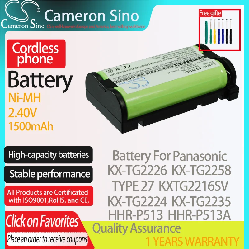 Batteria Cameronsino Per Panasonic Kx-Tg2258 Tipo 27 Per Batteria Telefono Cordless Panasonic Hhr-P513 Tipo 27