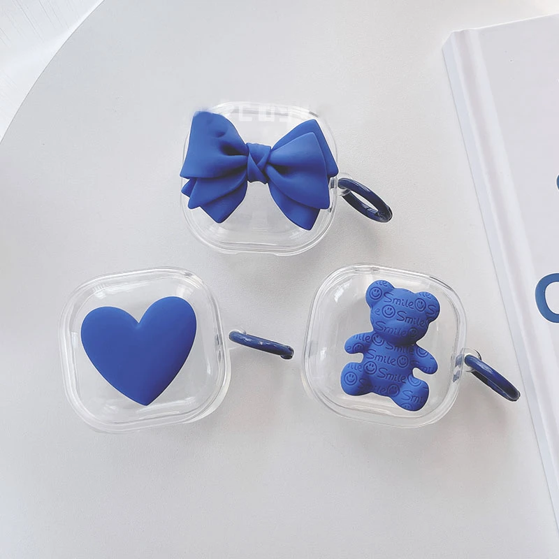 Cute 3D Klein Blue Bear Bow Clear Earbuds Cover Per Samsung Galaxy Buds 2 Pro Con Portachiavi Custodia Per Auricolari Per Samsung Buds Live