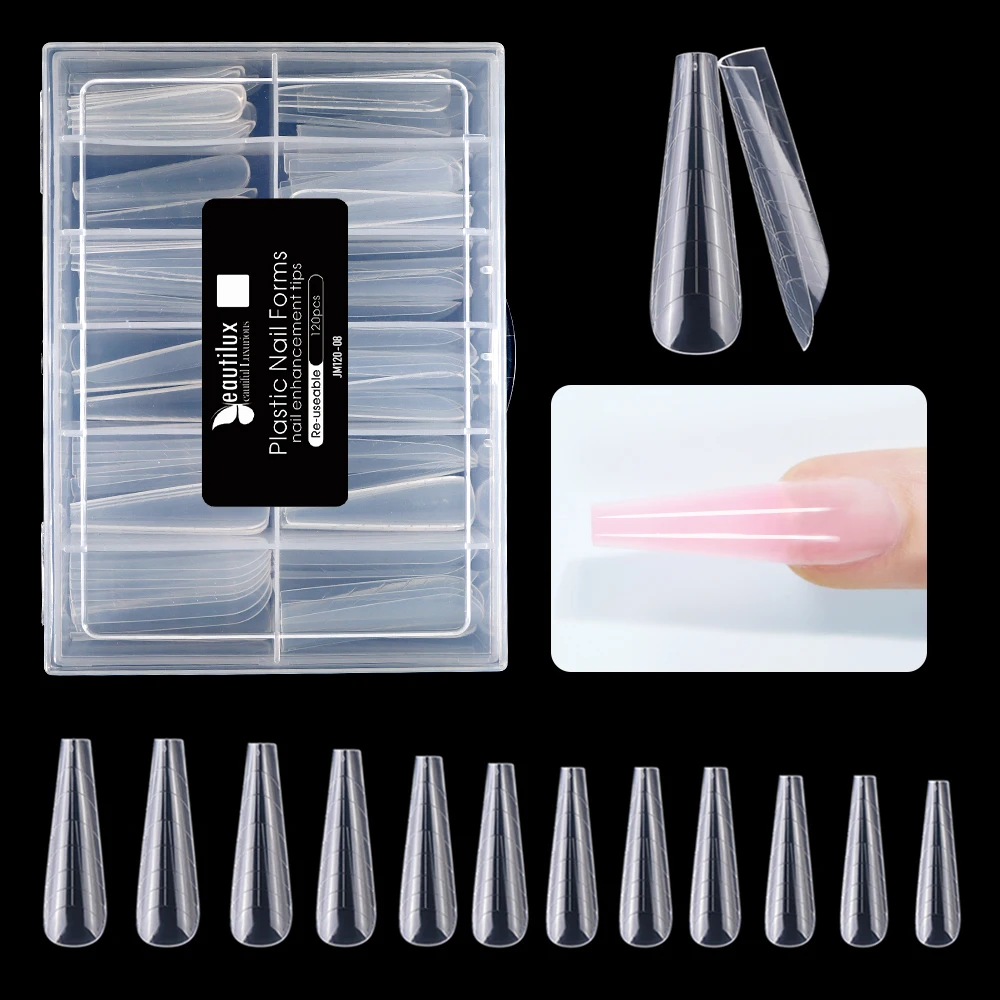 Beautlux Plastic Nail Forms Costruzione Rapida Dual Forms Poly Acryl Nail Extension Oval Stiletto Almond French Nails Tips Capsule