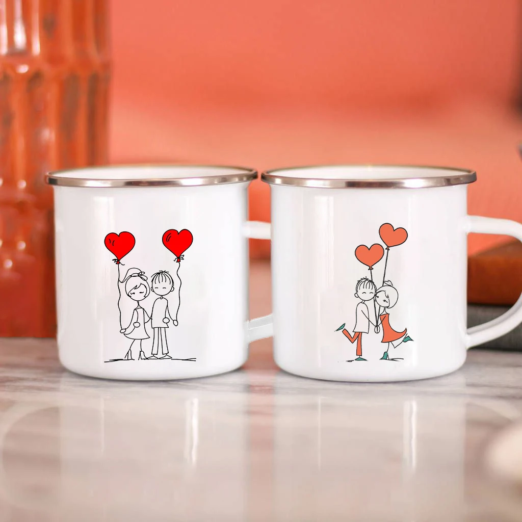 Lovers Geometry Smalto Tazze Da Caffè Vintage Simplicity Party Beer Drink Juice Cola Cups Manico Tazza Da Viaggio Regali Di San Valentino
