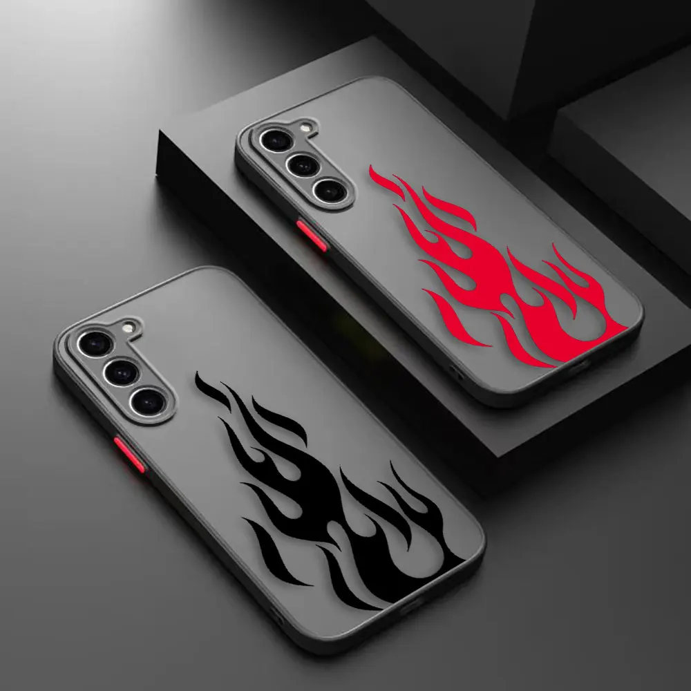 Custodia Opaca Per Telefono Per Samsung Galaxy S23 S22 S21 S20 S10 4G S9 Plus Custodia Ultra 5G Lite Capa Shell Fiamma Estetica Nero Fiamma Rossa