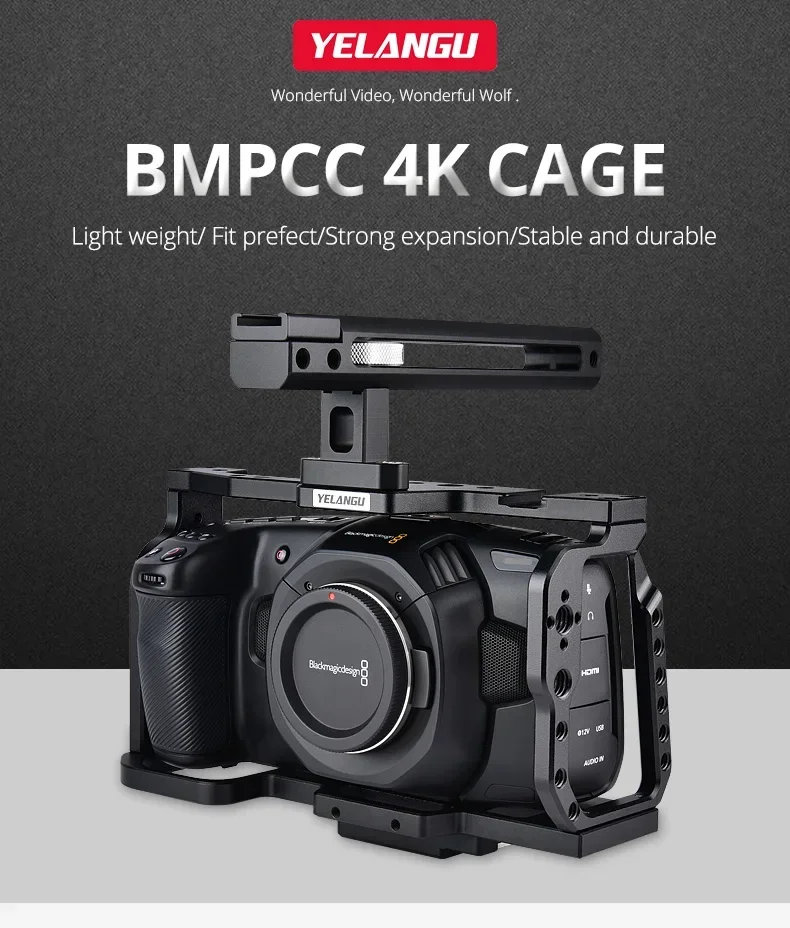 Yelangu C9 Camera Rig Cage Kit Per Bmpcc 4K 6K Blackmagic Design Pocket Cinema Black Magic Lega Di Alluminio Piastra Rapida Maniglia Superiore