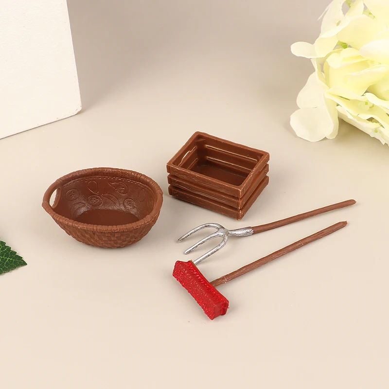 4 Pz/Set Dollhouse Miniature Vintage Simulation Farm Tools Modello Garden Farming Tools Decor Accessori Fai Da Te