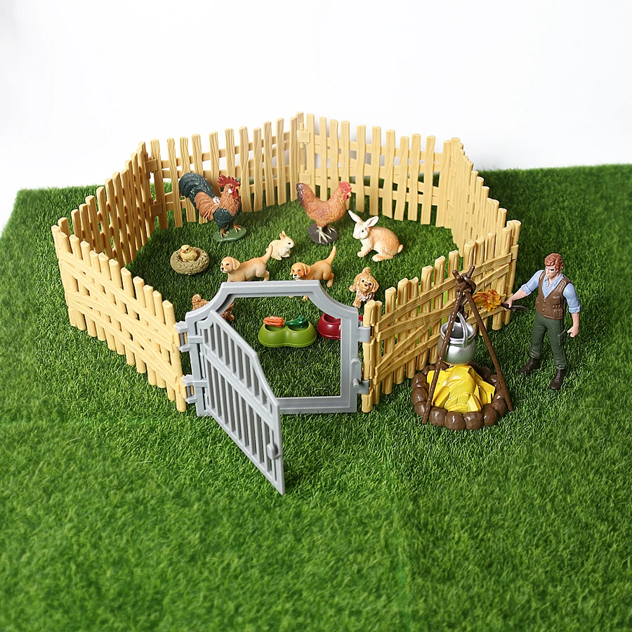 Simulazione Farm World Hunter Rabbit Chicken Dog And Fence Figurine Model Toy Set Puntelli Educativi Giocattoli Pasquali Per Bambini
