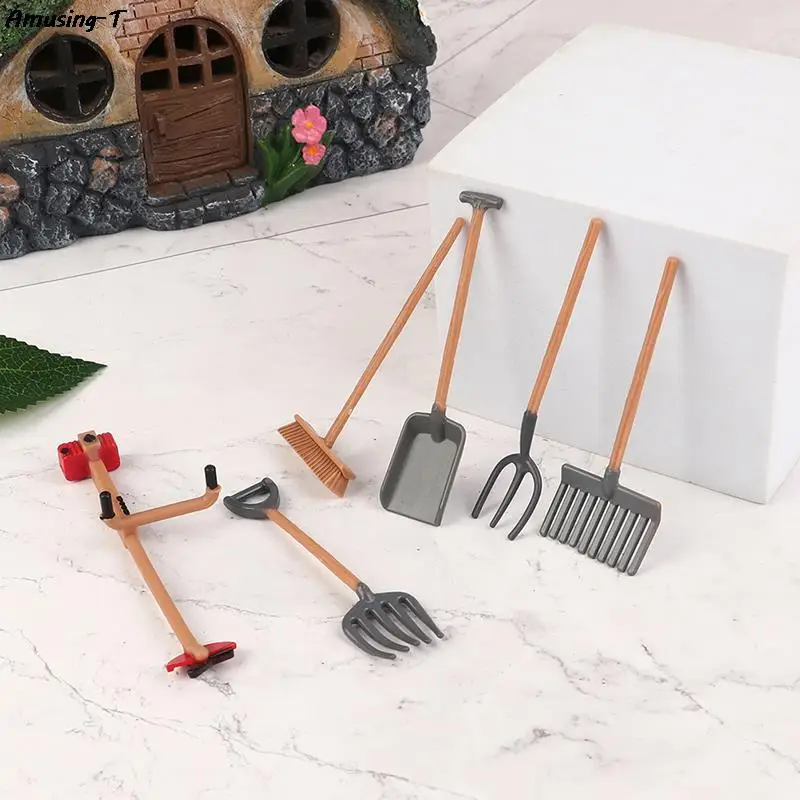 6 Pz/Set Dollhouse Miniature Vintage Simulation Farm Tools Modello Garden Farming Tools Decor Accessori Fai Da Te