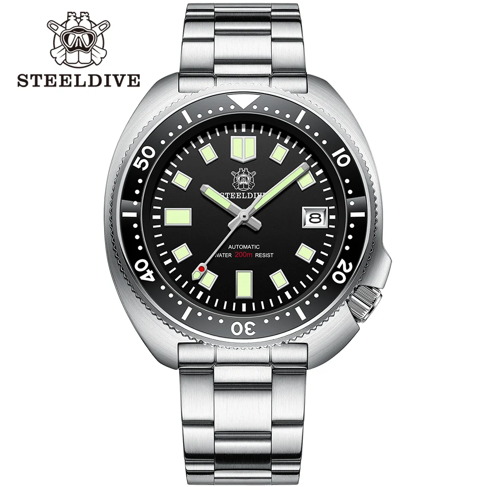 Steeldive Sd1970 Funzione Data Chiusura Fresata 44Mm Acciaio Inossidabile 200M Wateproof Nh35 6105 Turtle Automatic Dive Diver Watch