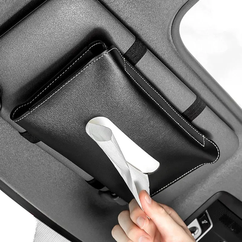 Scatola Pu Leather Car Sun Visor Holder Tissue Interior Storage Per Portatovaglioli Toy Prada Bag Kia Sportage 4 Geely Atlas
