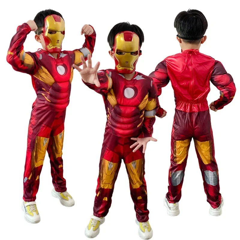 Bambini Iron Man Muscle Costume Superhero Iron Man Costume Cosplay Tuta Maschera Guanti Halloween Compleanno Body Per Regali Ragazzo