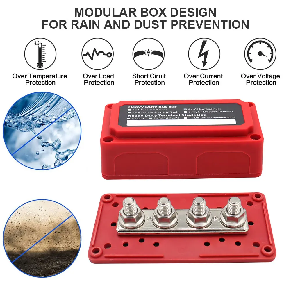 300A 48V Dc Busbar Box 4/12 Terminale M10/M6 Borchie Bus Bar Heavy Duty Power Distribution Block Bus Bar Per Automotive Car Boat