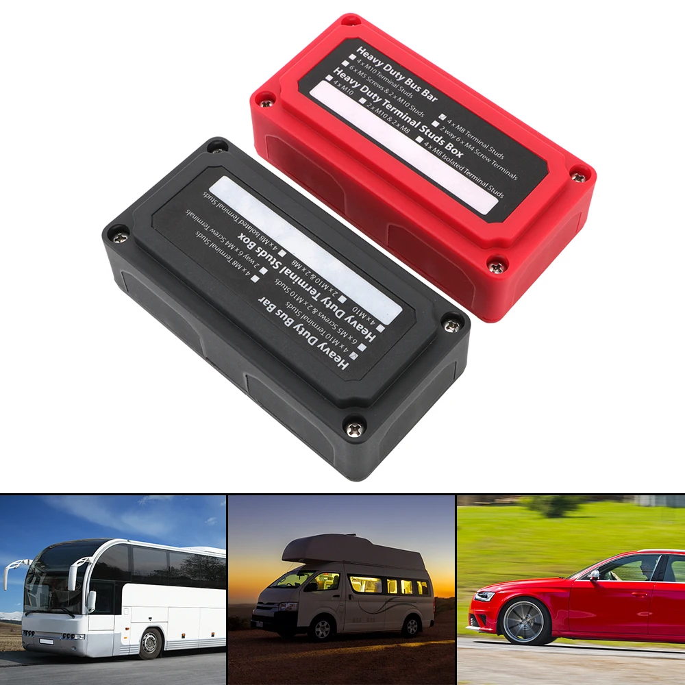 Busbar Box Cable Organizer Box Per Auto Motorhome Yacht Circuit Insurance 4 Terminali Studs Blocco Di Distribuzione Dell'Alimentazione 300A 48V Dc