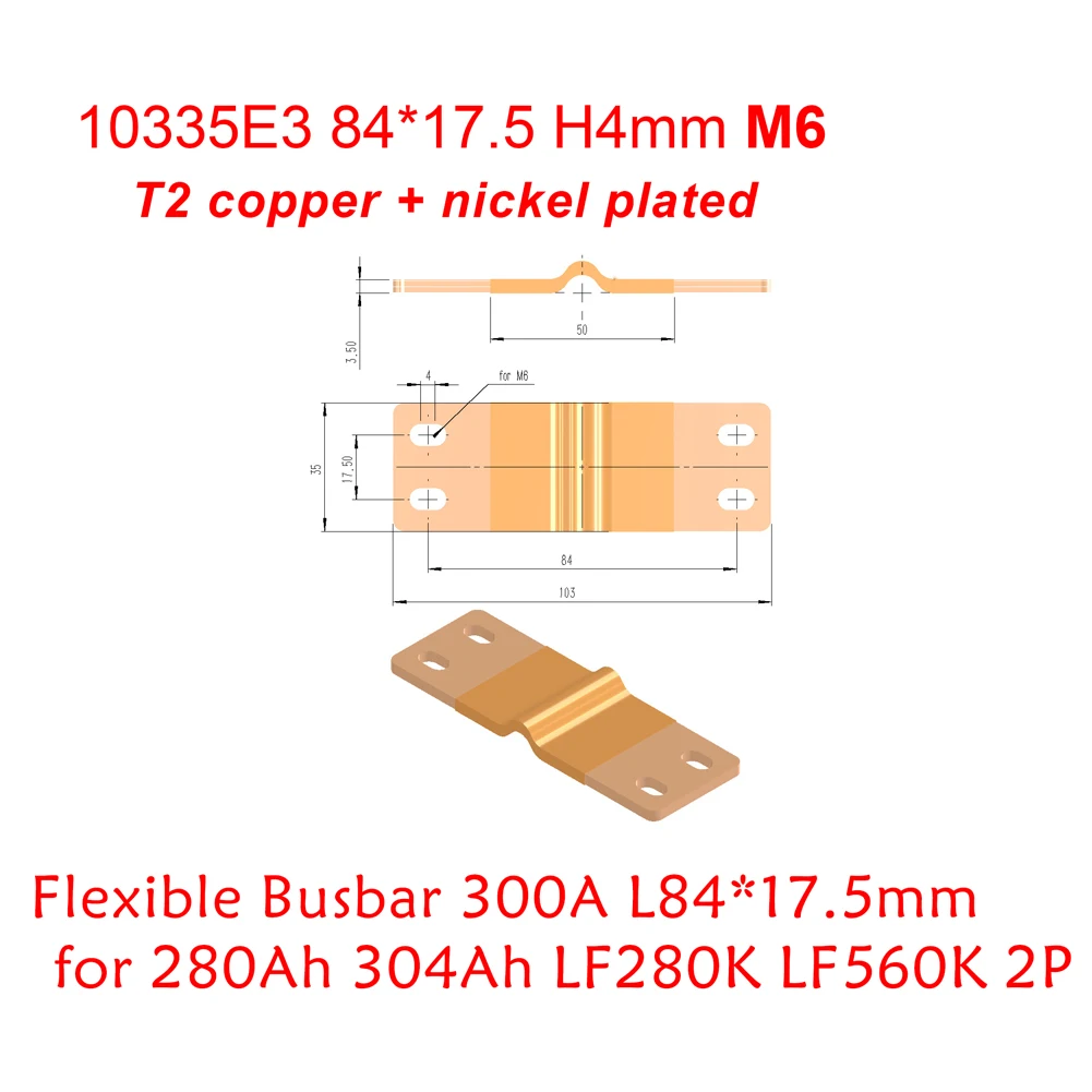 3.2V 280Ah Lifepo4 Batteria Lf280K Connettore Sbarra Flessibile Rame Puro Nichel Piastra Sbarra 300A 2P Bus Bar