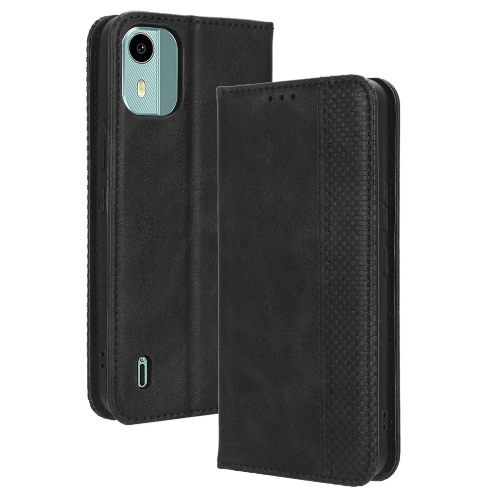 Per Nokia C12/ C12 Pro/ C12 Plus Custodia Book Wallet Vintage Slim Magnetic Leather Flip Cover Slot Per Schede Stand Soft Back Phone Bags