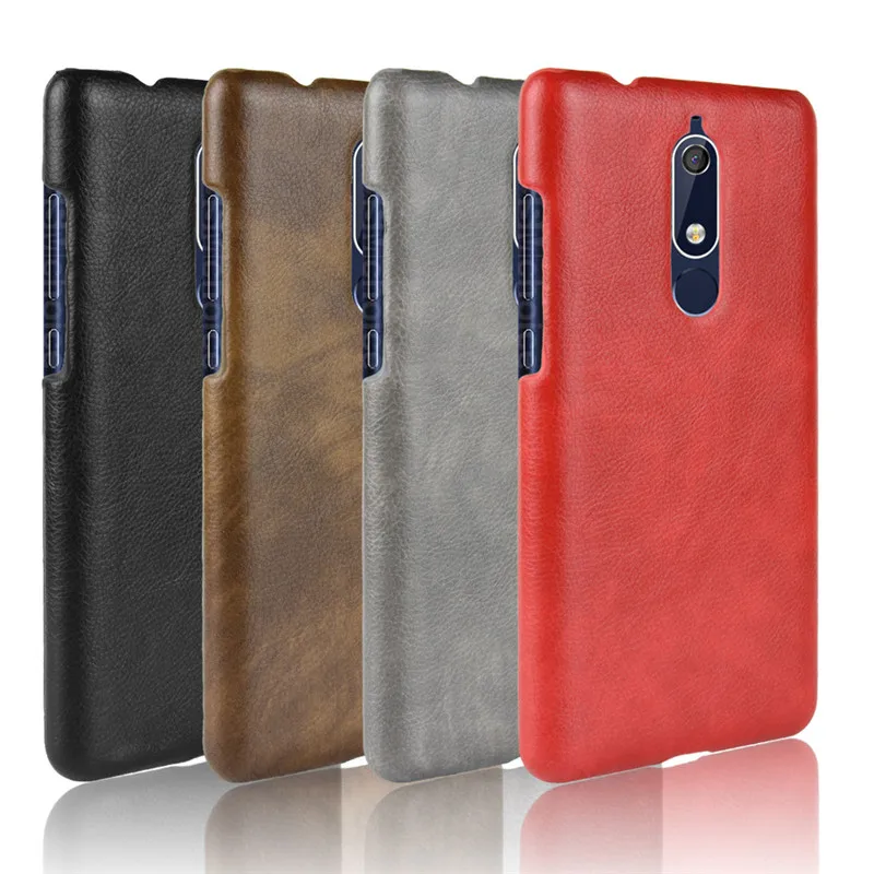 Per Nokia 5.1 Caso Di Lusso Ultra Sottile Litchi Della Copertura Per Nokia 5.1 2018 Retro Pc Antiurto Telefono Custodie