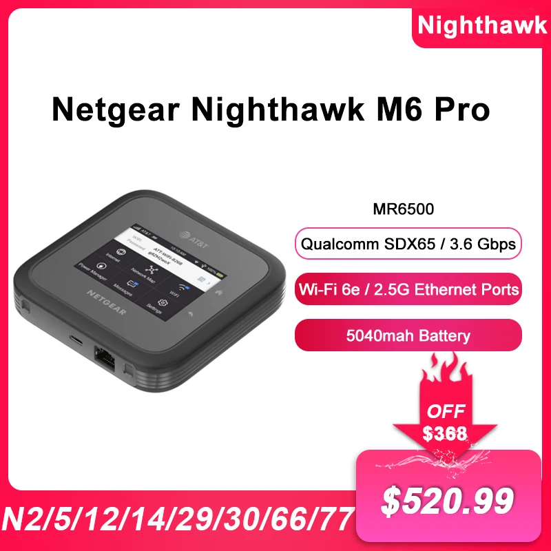 Nuovo Netgear Nighthawk Mr6500 M6 Pro Router Wifi Sbloccato Global 5G Band Mmwave Sub6 Wifi6E 3.6Gbps 2.5G Porta Ethernet Sdx65