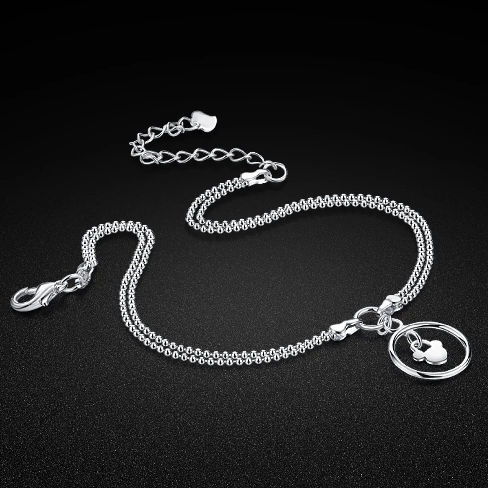 Nuovo Arrivo 925 Sterling Silver Double Beads Catena Cavigliere Moda Donna Estate Piede Braccialetto Cinturini Alla Caviglia Beach Girl Jewelry