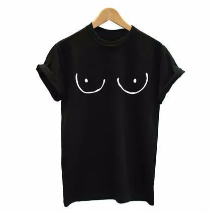 T-Shirt Casual Taglie Forti Lady Funny Black White Top Titties T-Shirt Da Donna Con Stampa Capezzolo