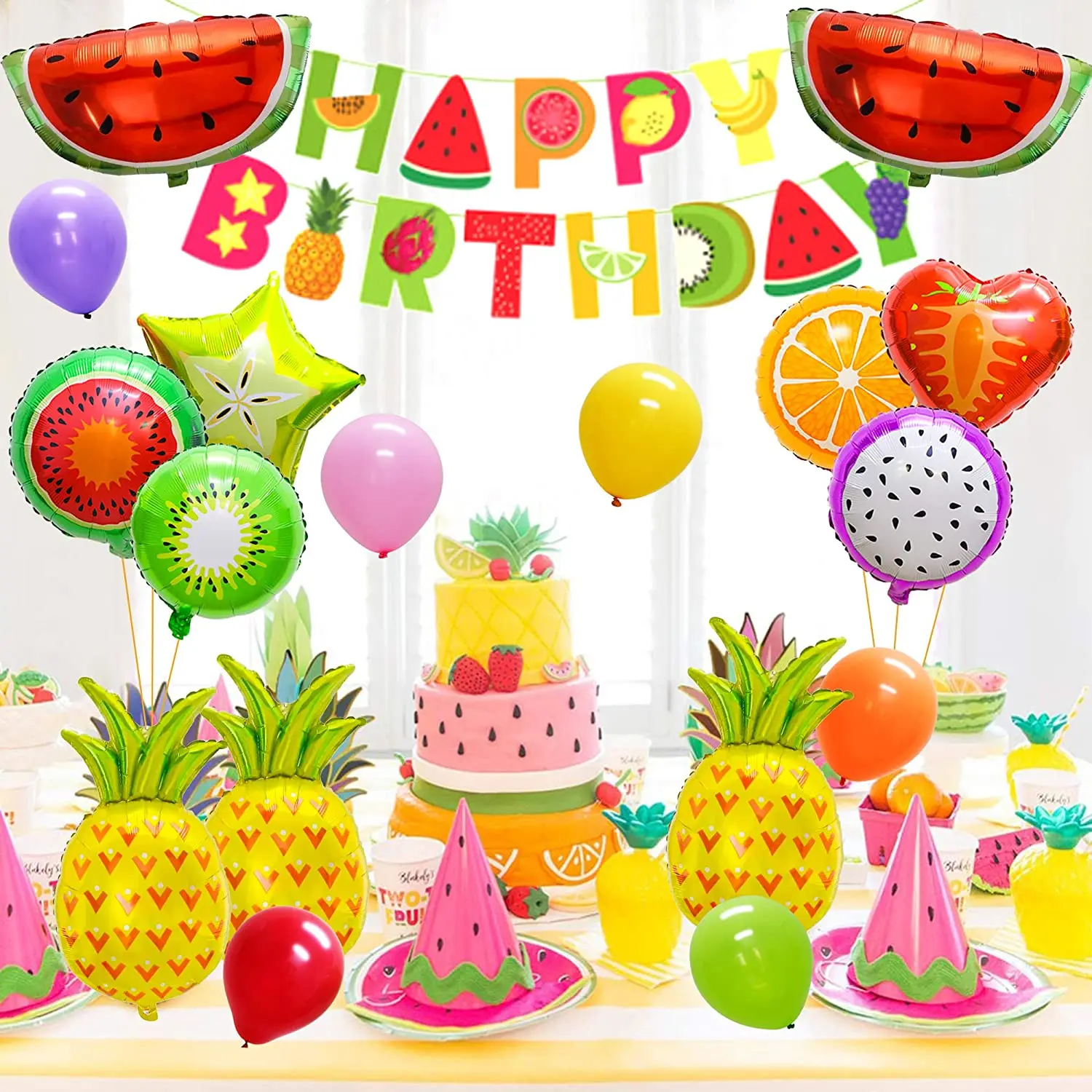 44Pcs Frutta Tema Festa Di Compleanno Tutti Decorazioni Per Feste Banner Di Buon Compleanno Per Vacanze Luau Tema Tropicale Baby Shower Decor