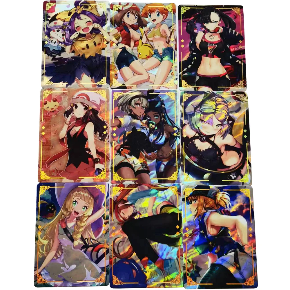 9 Pz/Set Pokemon Ionico Misty Acerola Lillie Flash Card Trainer Classic Anime Game Collection Carte Giocattoli Regalo Fai Da Te