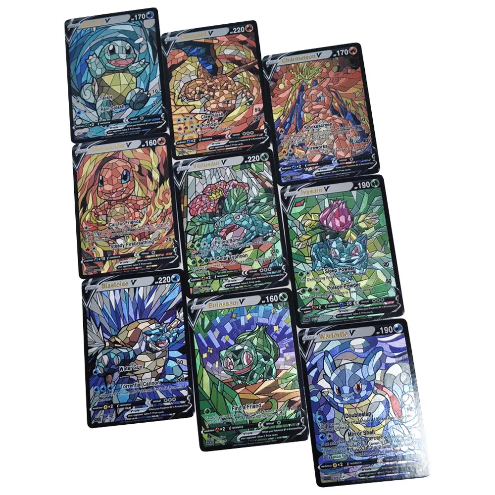 9Pcs Pokemon Grezze Flash Cards Charizard Venusaur Blastoise Classic Gift Toys Gioco Anime Collection Cards