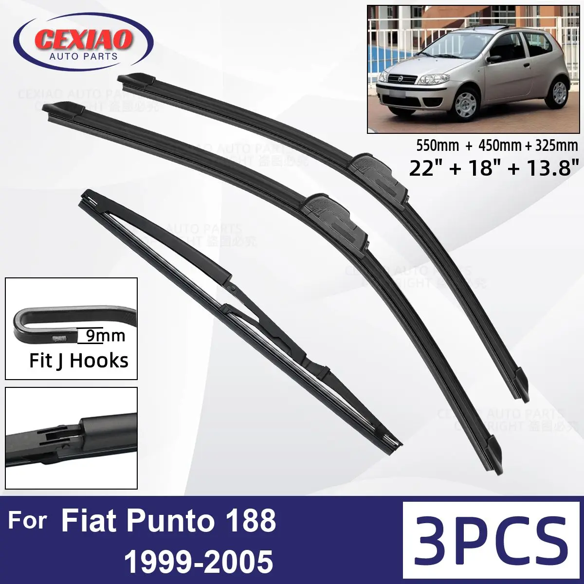 Per Fiat Punto 188 1999 - 2005 Spazzole Tergicristallo Anteriore Posteriore Per Auto Tergicristalli In Gomma Morbida Parabrezza Automatico 22 "+ 18" +