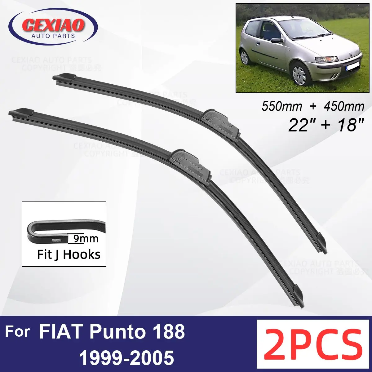 Tergicristallo Per Fiat Punto 188 1999-2005 Spazzole Tergicristallo Anteriore Tergicristalli In Gomma Morbida Parabrezza Automatico 22 "18" 550Mm + 45