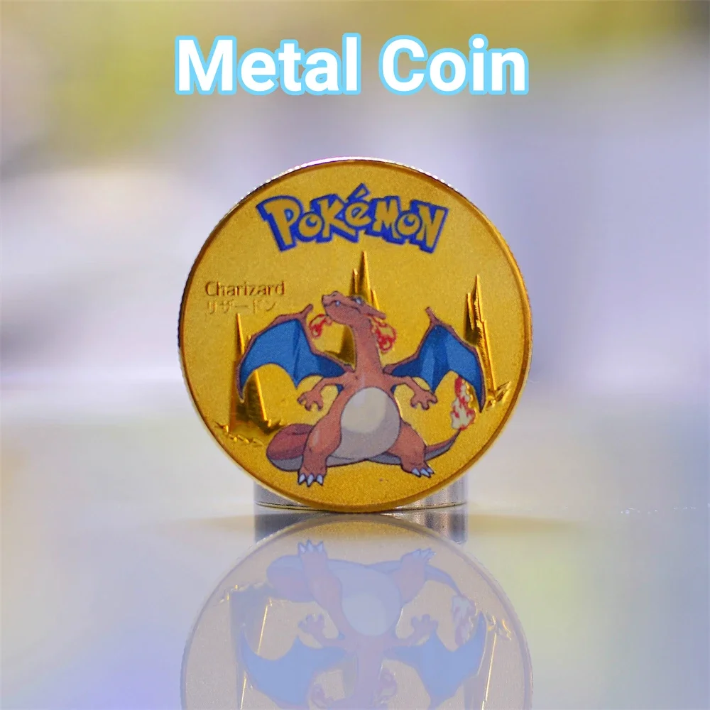 Pokemon Coine Metal Pokemon Coins Gold Charizard Vmax Anime Moneta Commemorativa Pikachu Mewtwo Silver Iron Cards Giochi Giocattoli Per Bambini