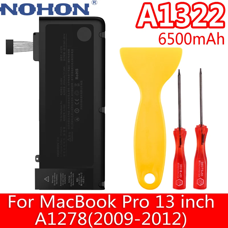 Batteria Nohon A1322 Per Macbook Pro 13 "Pollici A1278 2009-2012 A1278 Mc101 Md313 Md101 Mb990 Bm470 Mc700 Mc824 Mc374 2013 6500Mah