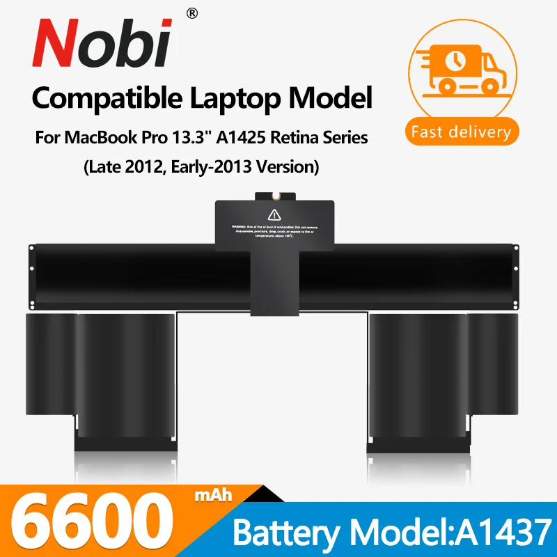 Batteria Per Laptop Nobi 11.21V A1437 Per Apple Macbook Pro 13 "Retina A1425 Più Tardi 2012 Versione Inizio 2013 020-7653-A Md212Ll/A 74Wh