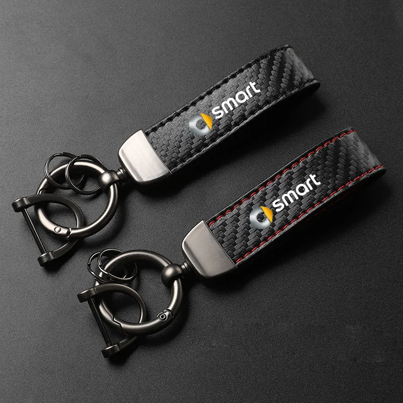 Car Carbon Fiber Leather Keychain Horseshoe Buckle Jewelry For Smart 451 Brabus Smart 453 Fortwo Forfour Car Accessories