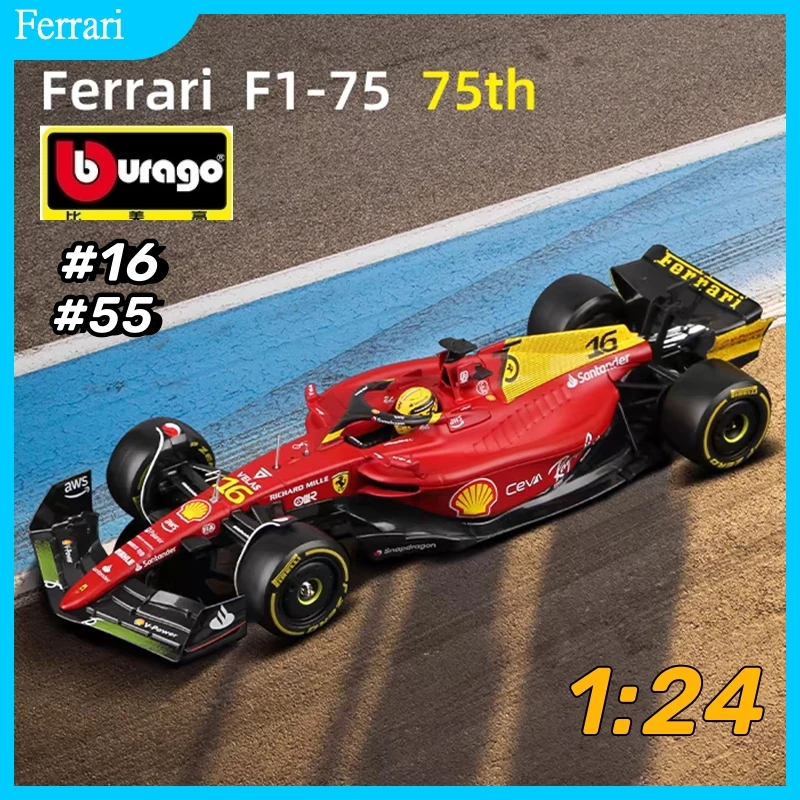 Bburago 1:24 Ferrari F1-75 Anniversario #16 Leclerc 2022 F1 Scuderia Ferrari F1-75 #55 Sainz Lega Modello Di Auto Formula Ragazzo Regalo Giocattolo