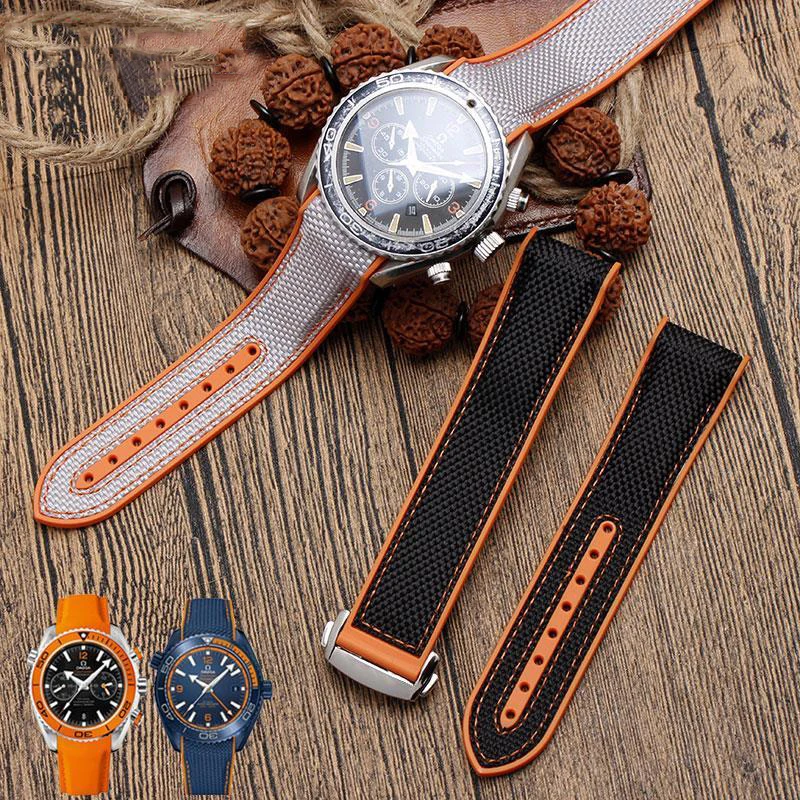 Cinturino In Gomma 20Mm 22Mm Adatto Per Omega Seamaster 300 Planet Ocean 600 Cinturino In Silicone Arancione Tela Nera